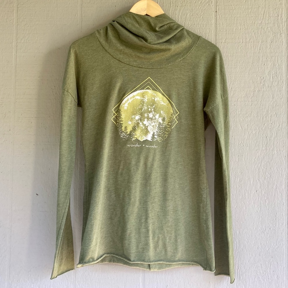 Soul Flower Organic Cotton Blend Graphic Cowl Longsleeve Yoga Hoody Green Small